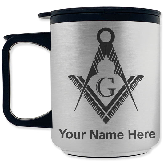 Coffee Travel Mug, Freemason Symbol, Personalized Engraving Included