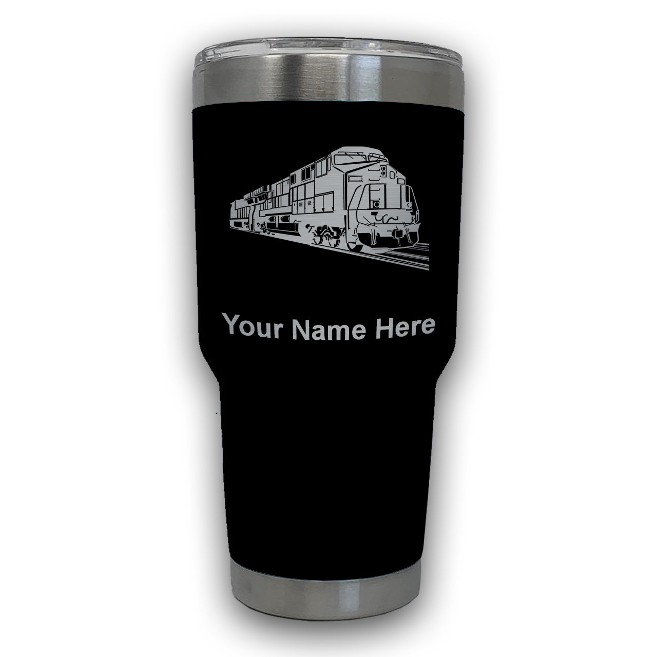 LaserGram 30oz Tumbler Mug, Freight Train, Personalized Engraving Included