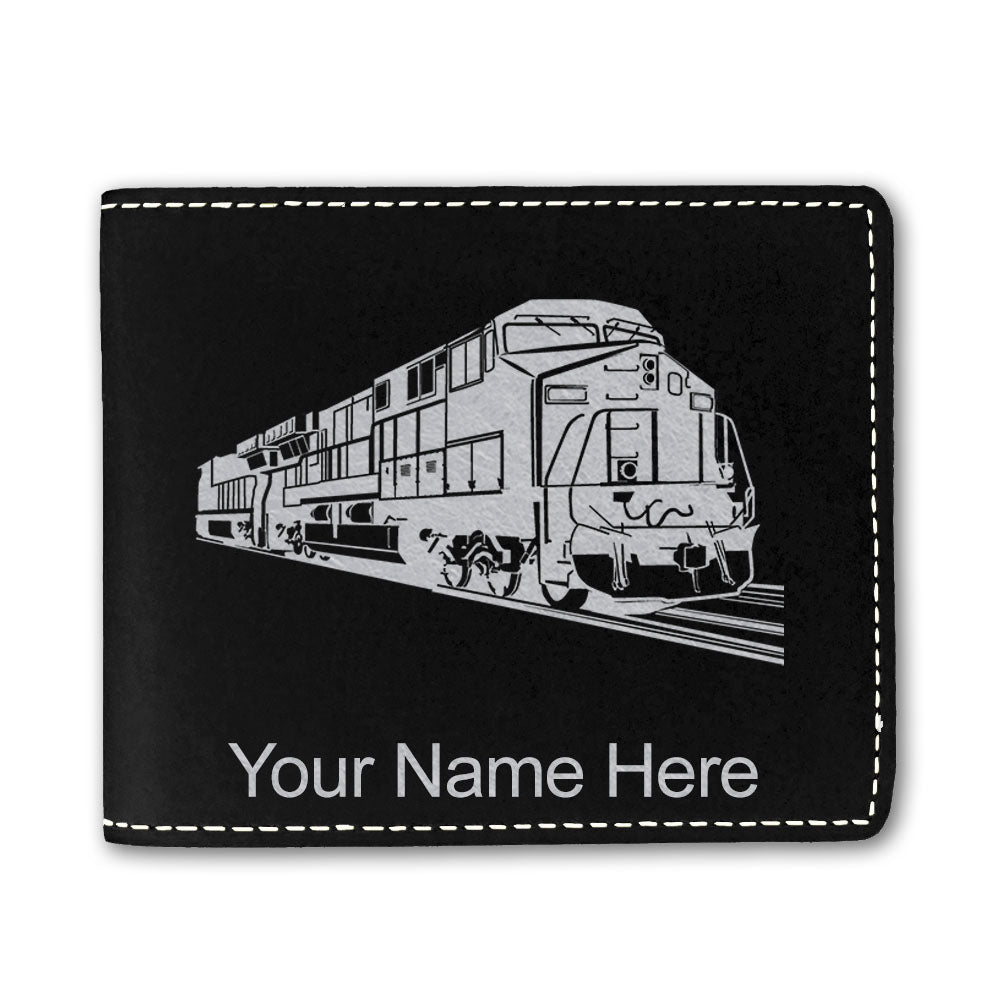 Faux Leather Bi-Fold Wallet, Freight Train, Personalized Engraving Included