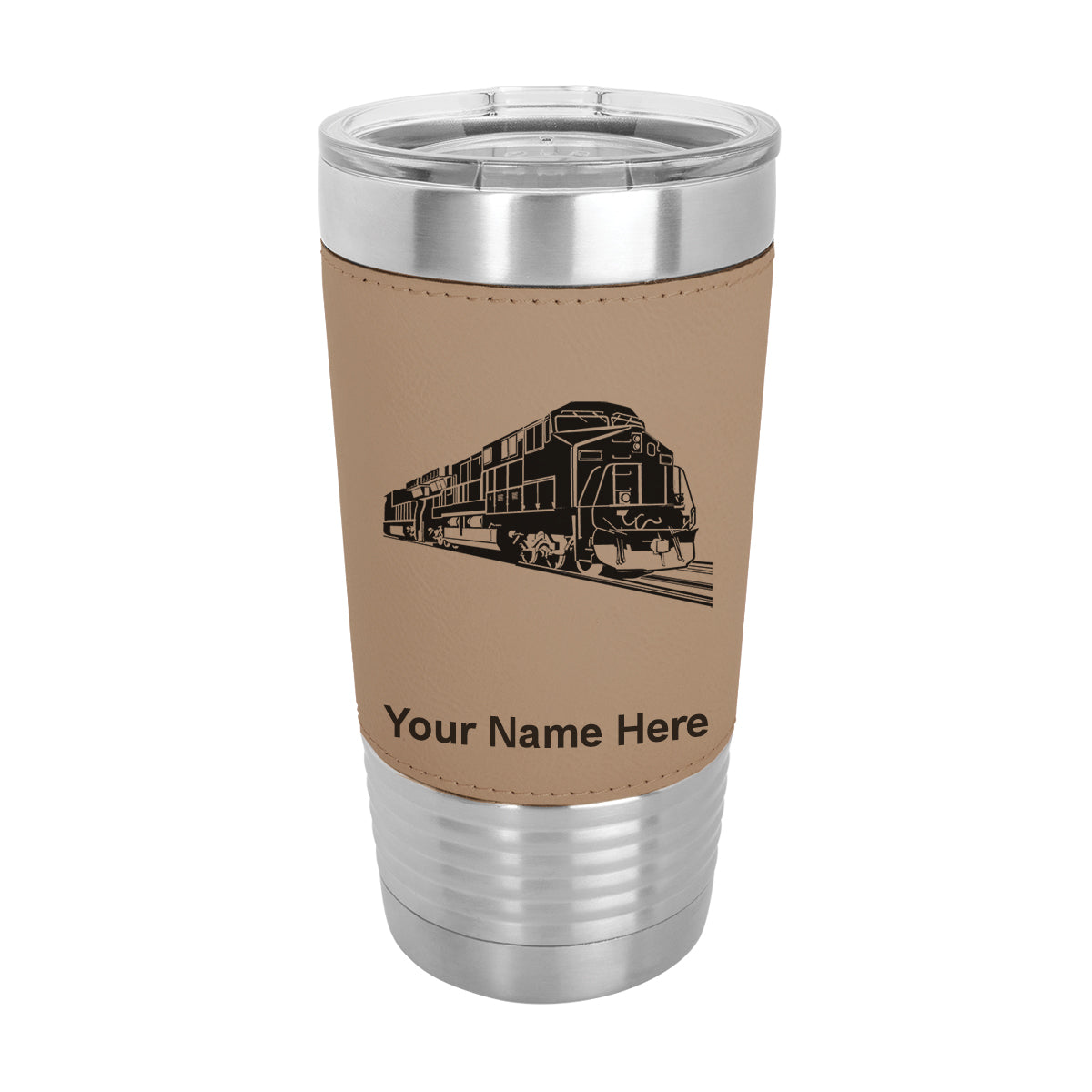 20oz Faux Leather Tumbler Mug, Freight Train, Personalized Engraving Included - LaserGram Custom Engraved Gifts