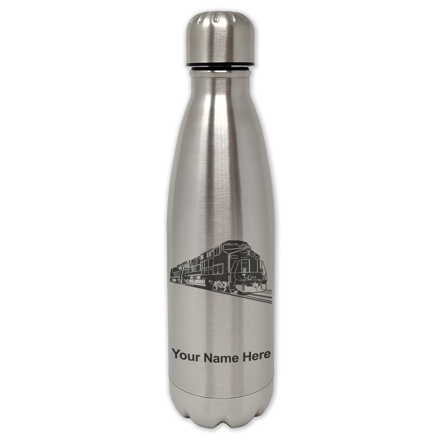LaserGram Single Wall Water Bottle, Freight Train, Personalized Engraving Included