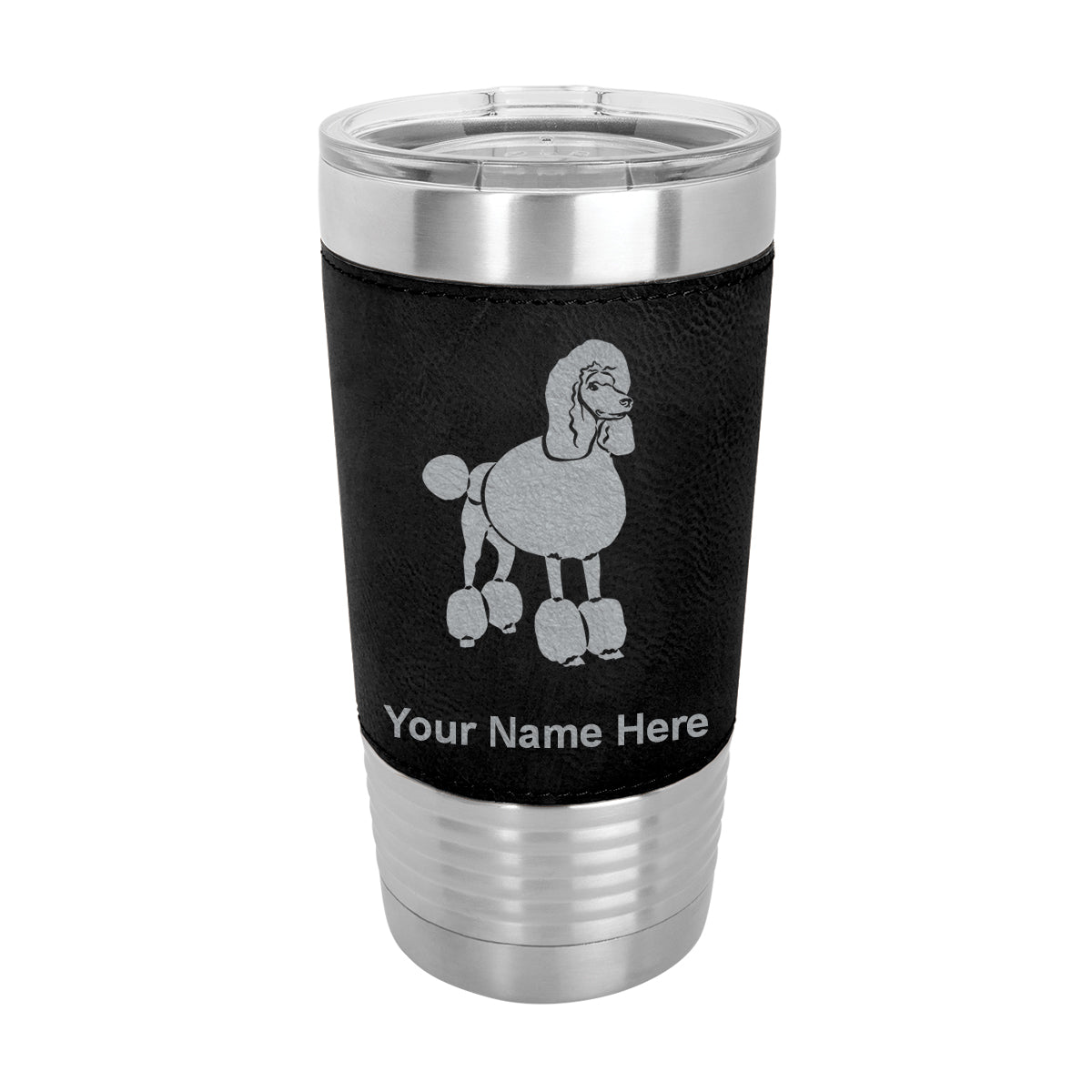20oz Faux Leather Tumbler Mug, French Poodle Dog, Personalized Engraving Included - LaserGram Custom Engraved Gifts