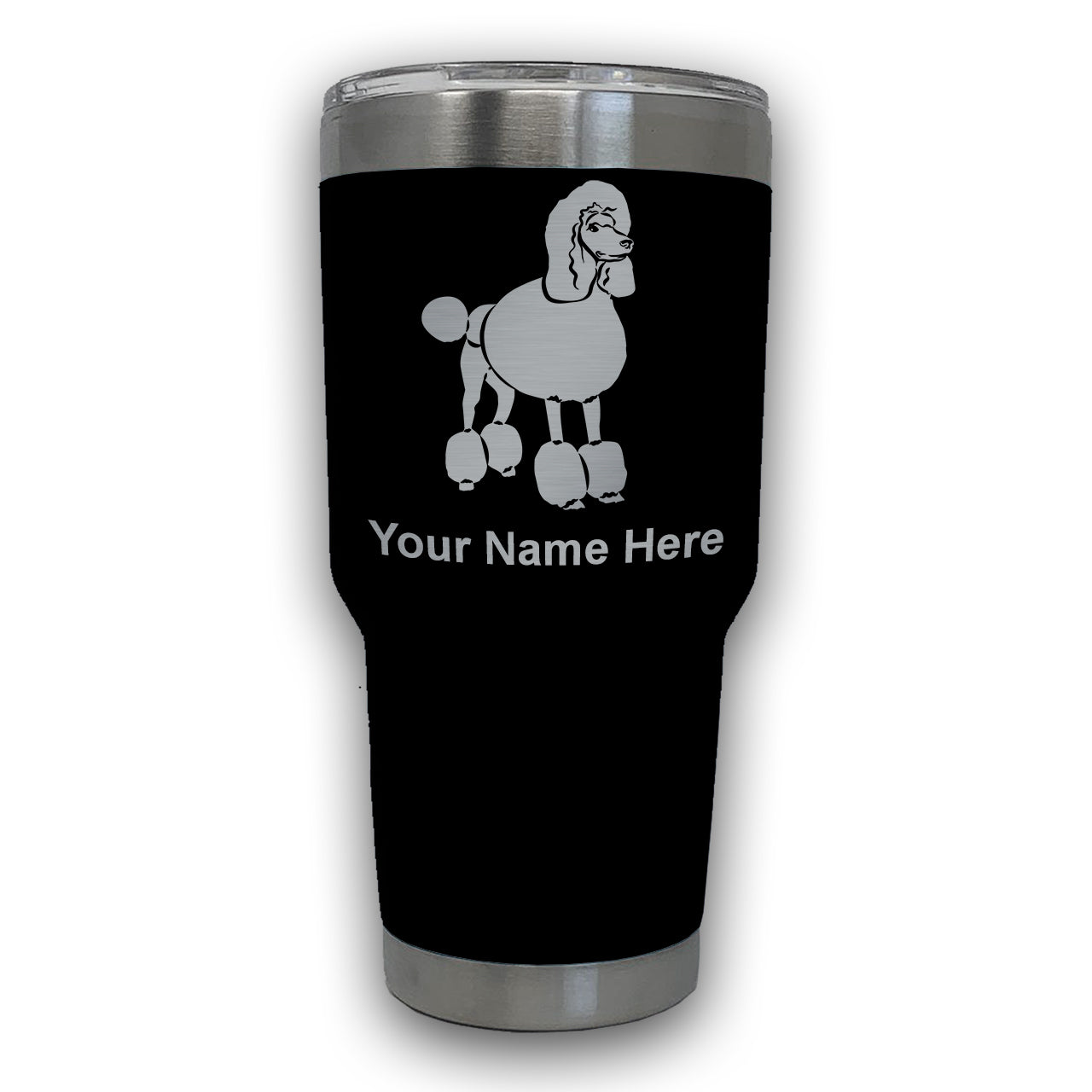 LaserGram 30oz Tumbler Mug, French Poodle Dog, Personalized Engraving Included