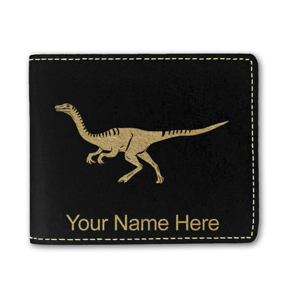 Faux Leather Bi-Fold Wallet, Gallimimus Dinosaur, Personalized Engraving Included