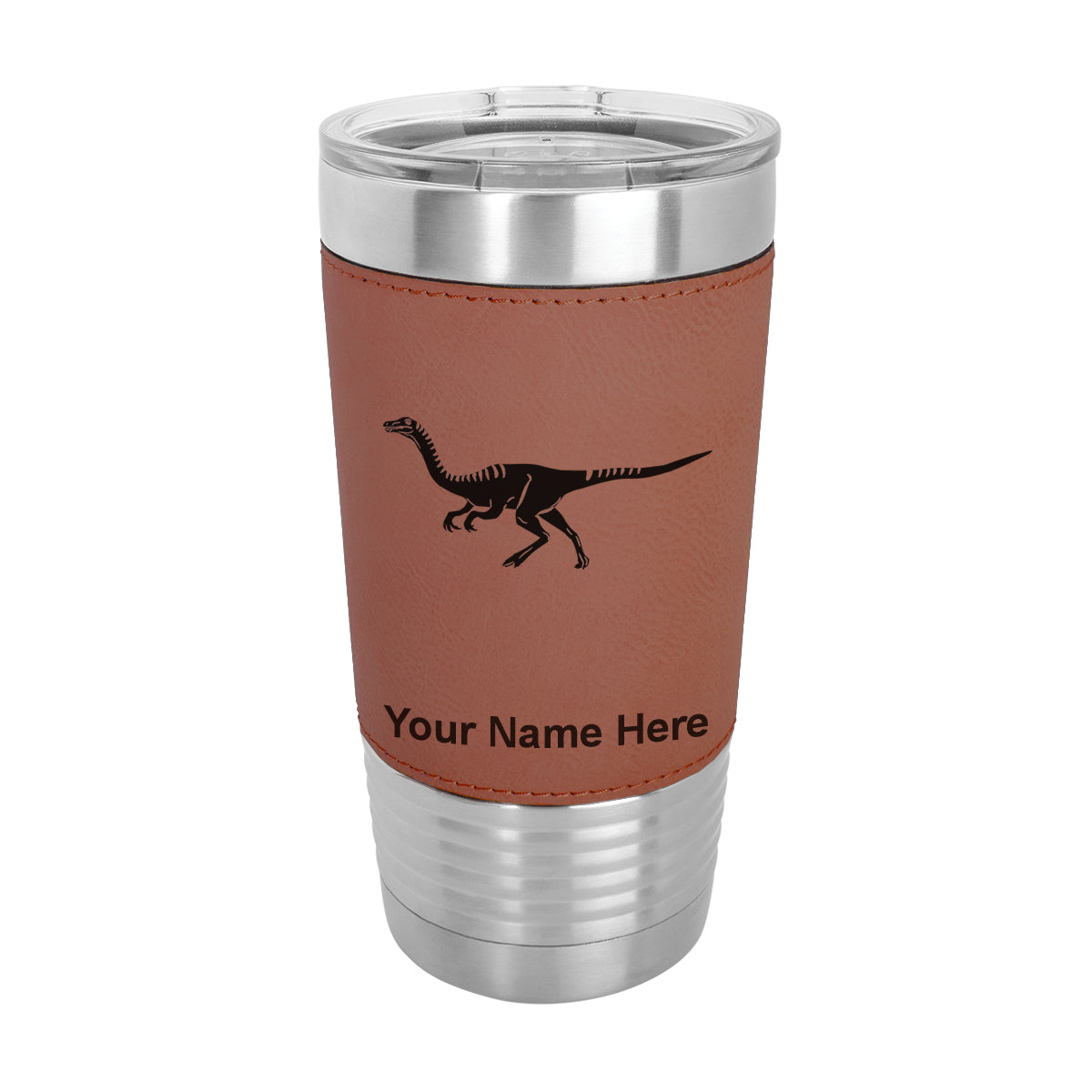 20oz Faux Leather Tumbler Mug, Gallimimus Dinosaur, Personalized Engraving Included - LaserGram Custom Engraved Gifts