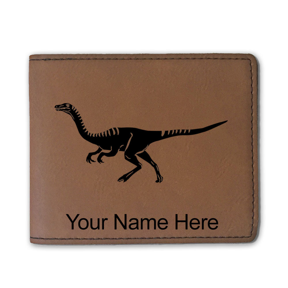 Faux Leather Bi-Fold Wallet, Gallimimus Dinosaur, Personalized Engraving Included