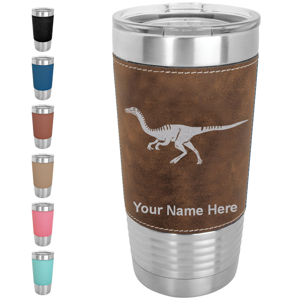 20oz Faux Leather Tumbler Mug, Gallimimus Dinosaur, Personalized Engraving Included - LaserGram Custom Engraved Gifts