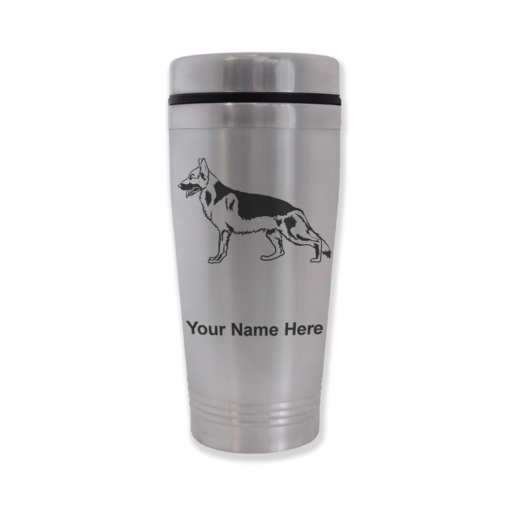 Commuter Travel Mug, German Shepherd Dog, Personalized Engraving Included