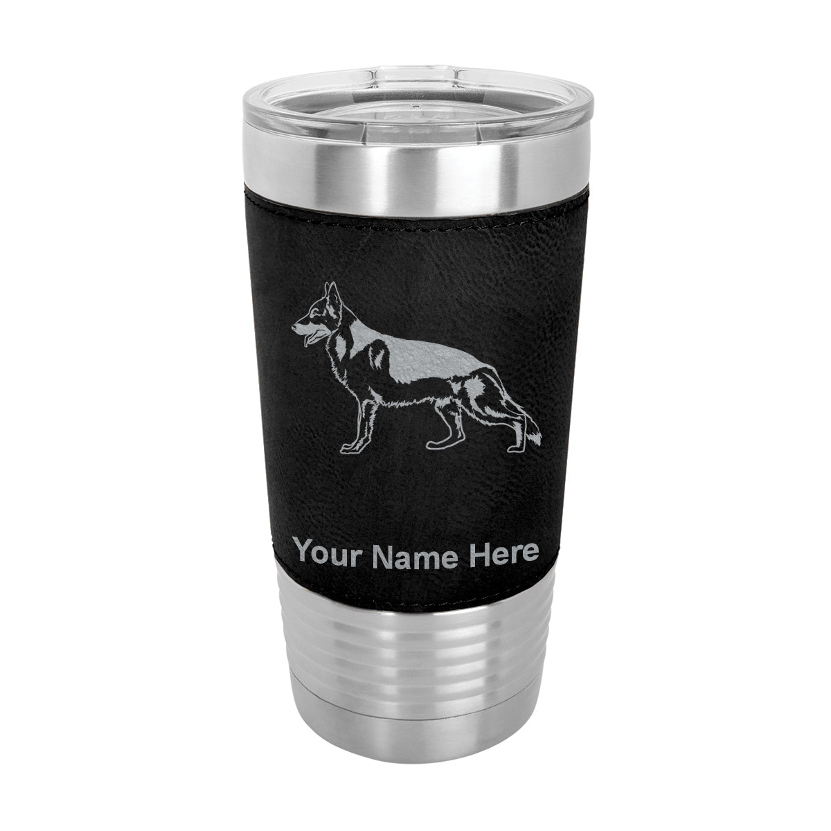 20oz Faux Leather Tumbler Mug, German Shepherd Dog, Personalized Engraving Included - LaserGram Custom Engraved Gifts