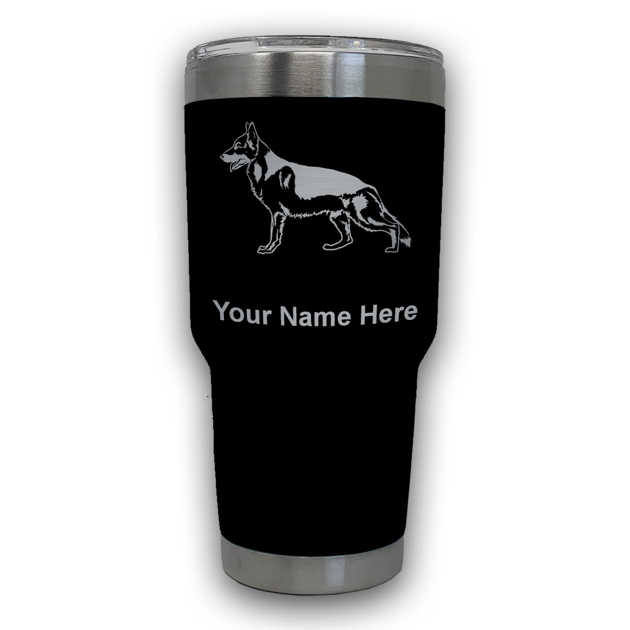 LaserGram 30oz Tumbler Mug, German Shepherd Dog, Personalized Engraving Included