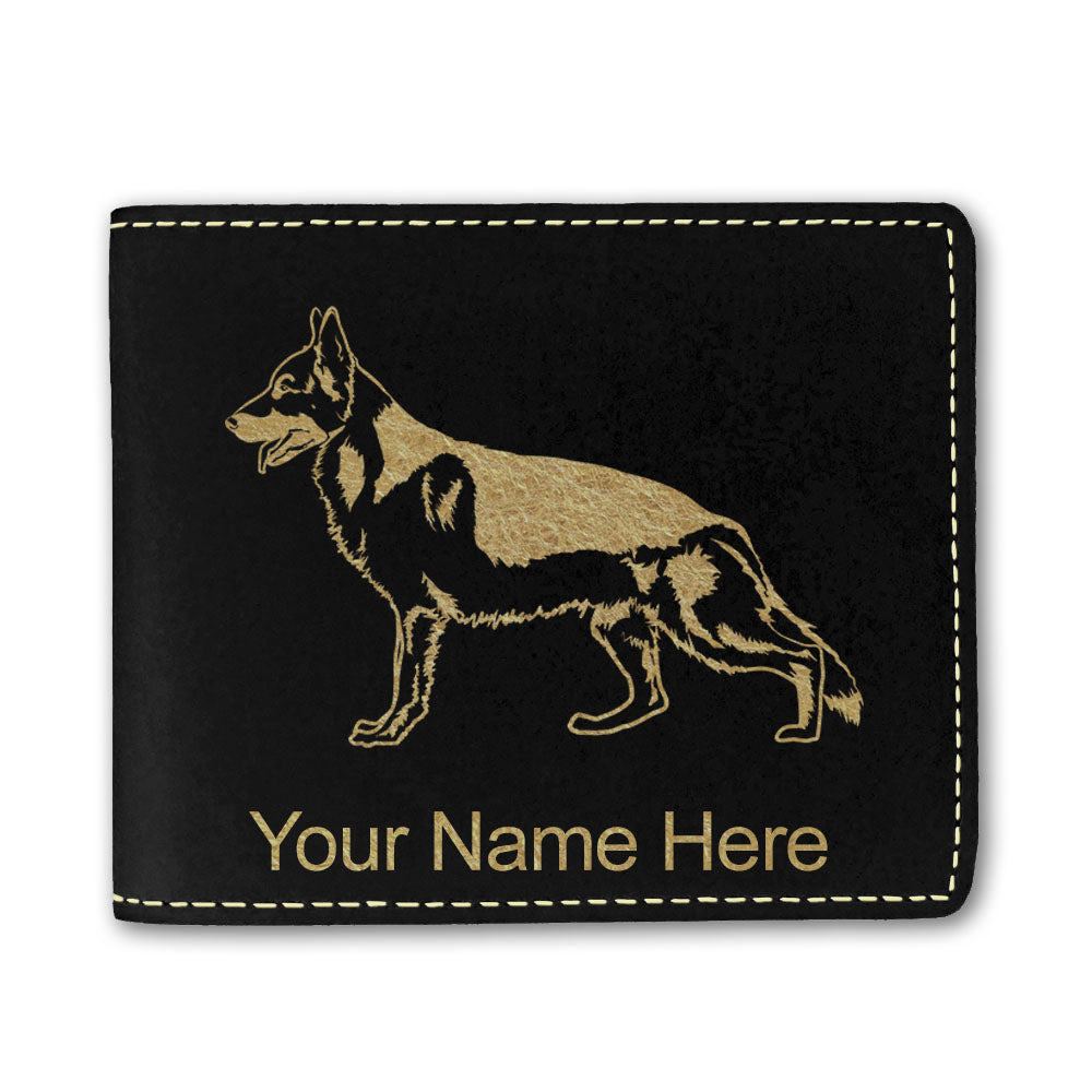 Faux Leather Bi-Fold Wallet, German Shepherd Dog, Personalized Engraving Included