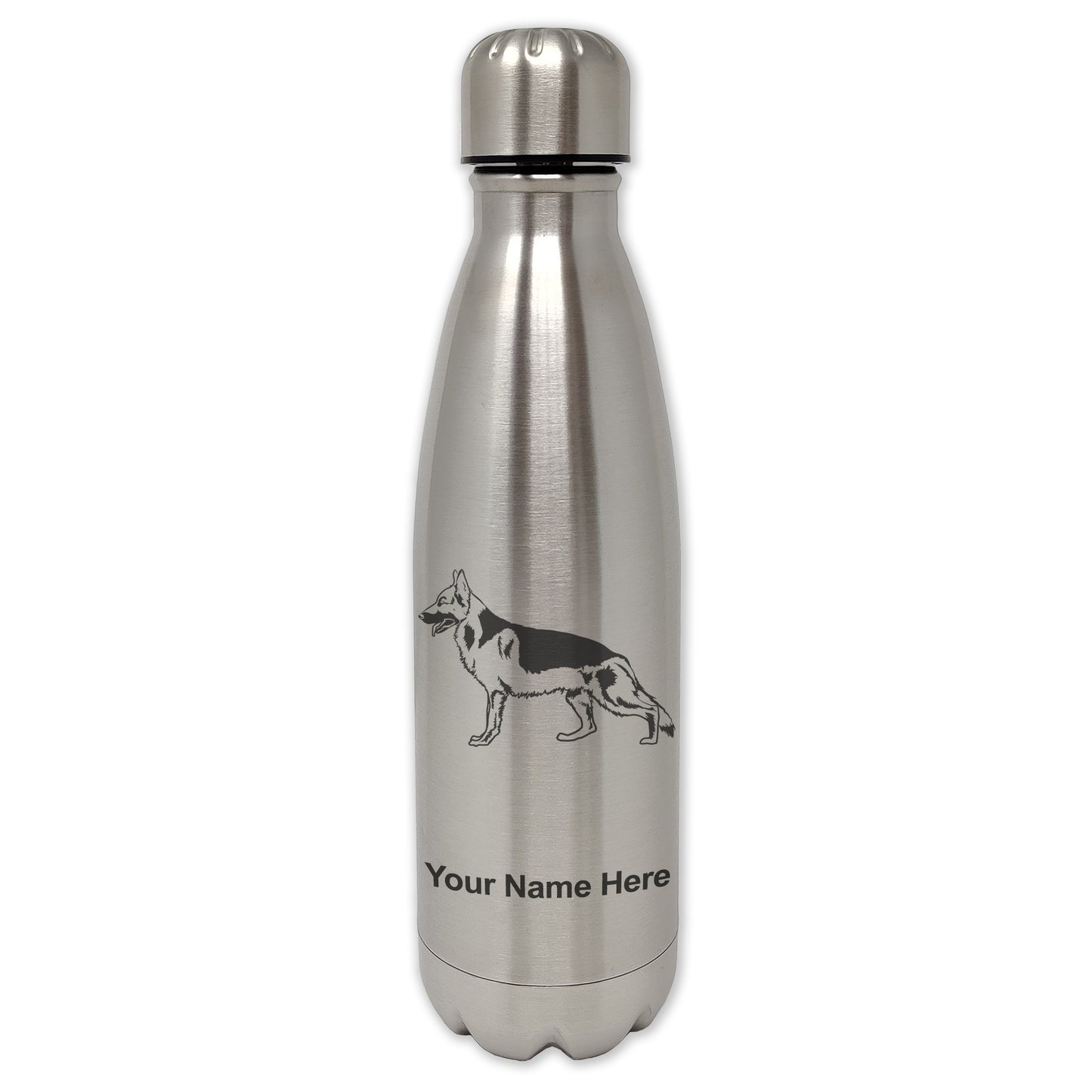 LaserGram Single Wall Water Bottle, German Shepherd Dog, Personalized Engraving Included