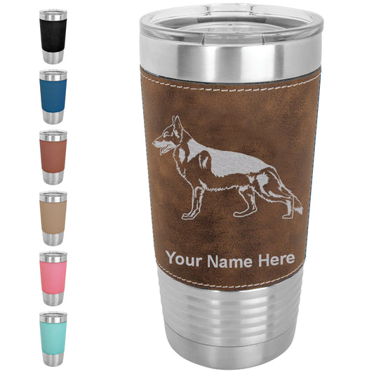 20oz Faux Leather Tumbler Mug, German Shepherd Dog, Personalized Engraving Included - LaserGram Custom Engraved Gifts