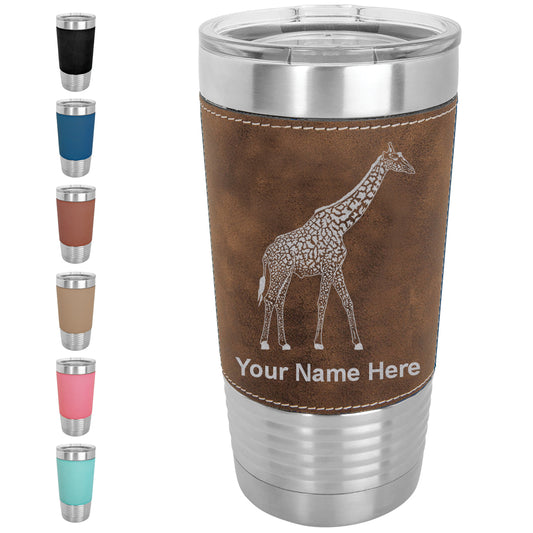 20oz Faux Leather Tumbler Mug, Giraffe, Personalized Engraving Included - LaserGram Custom Engraved Gifts