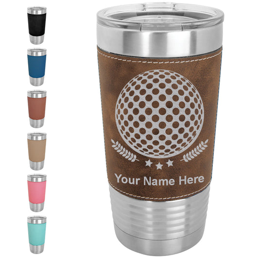 20oz Faux Leather Tumbler Mug, Golf Ball, Personalized Engraving Included - LaserGram Custom Engraved Gifts