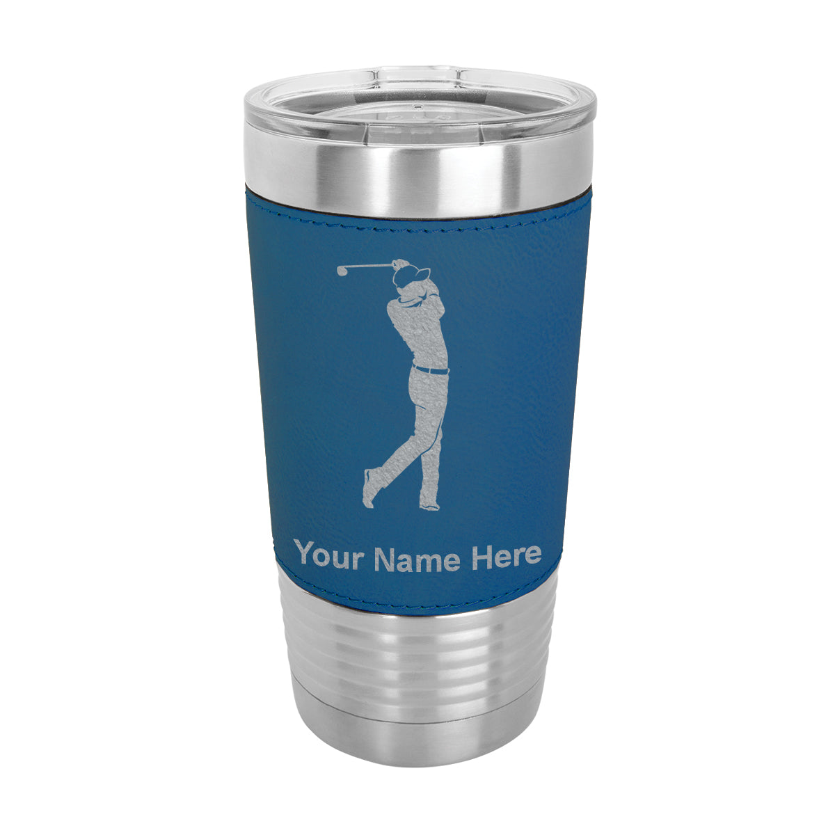 20oz Faux Leather Tumbler Mug, Golfer Golfing, Personalized Engraving Included - LaserGram Custom Engraved Gifts
