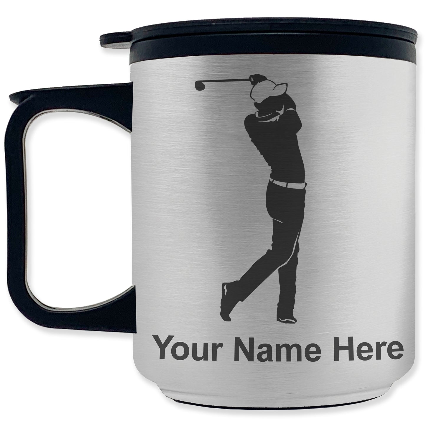 Coffee Travel Mug, Golfer Golfing, Personalized Engraving Included