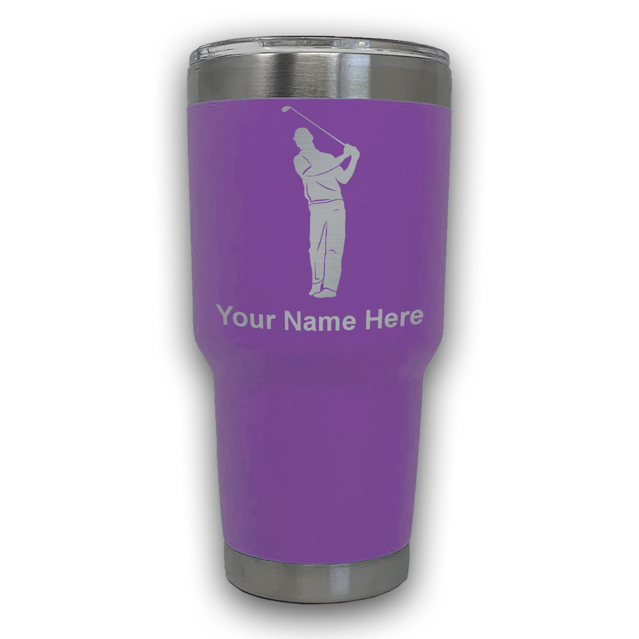 LaserGram 30oz Tumbler Mug, Golfer, Personalized Engraving Included