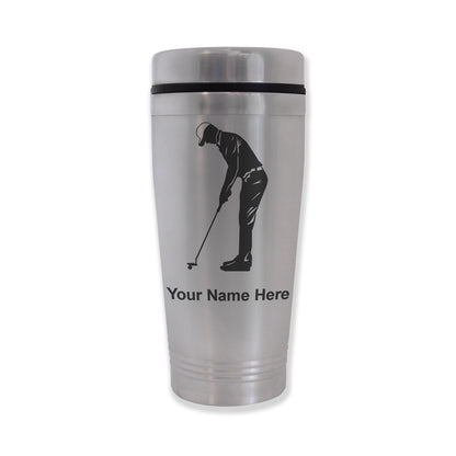 Commuter Travel Mug, Golfer Putting, Personalized Engraving Included
