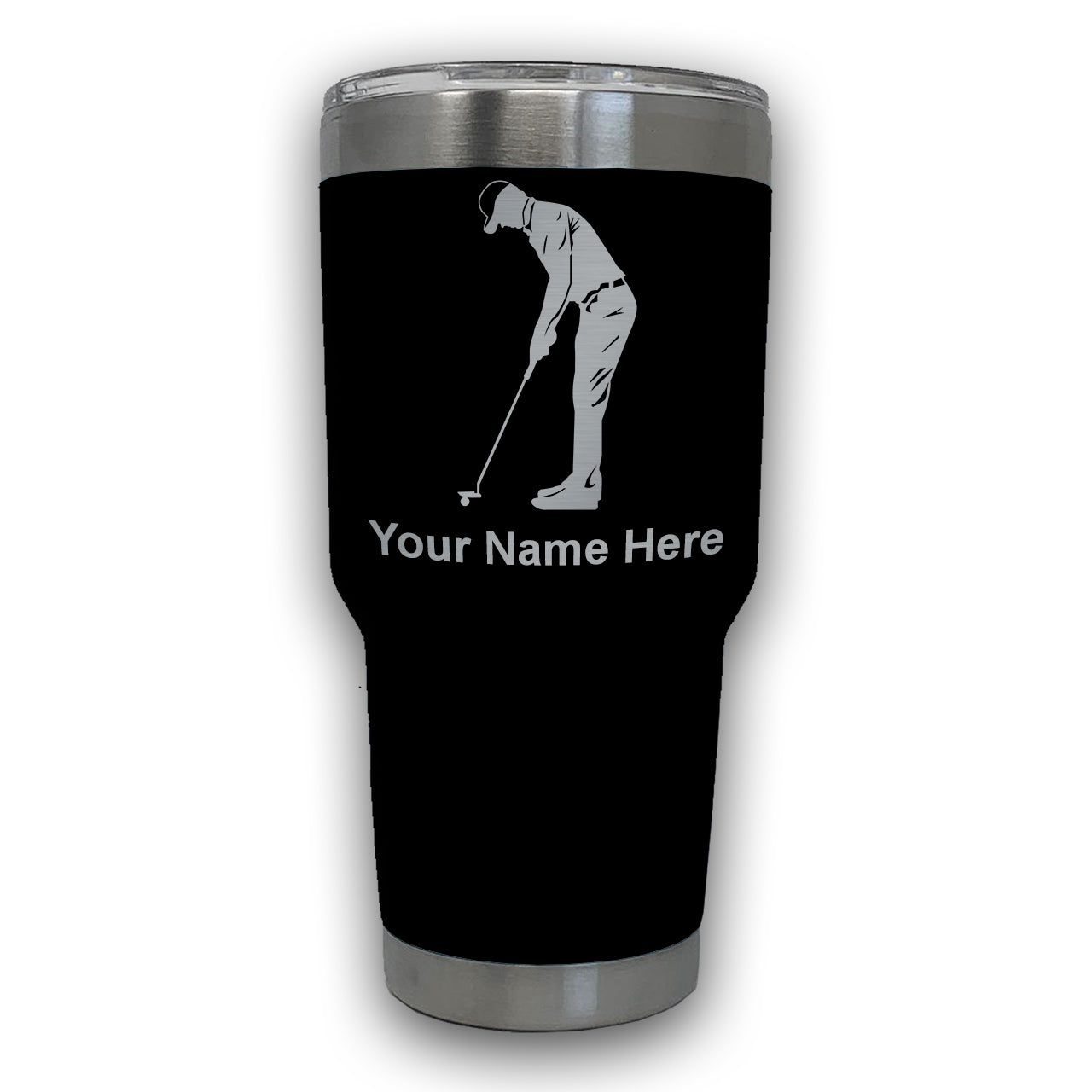 LaserGram 30oz Tumbler Mug, Golfer Putting, Personalized Engraving Included