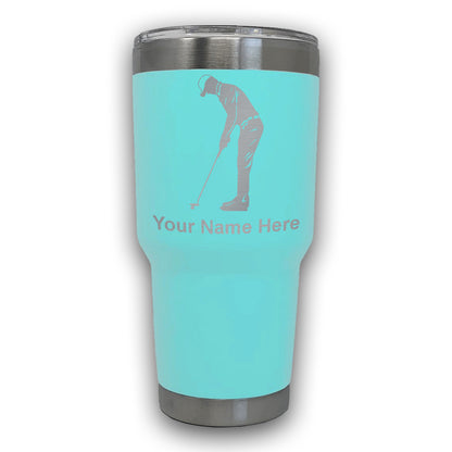 LaserGram 30oz Tumbler Mug, Golfer Putting, Personalized Engraving Included