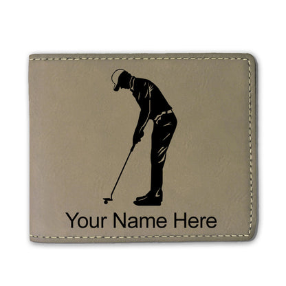 Faux Leather Bi-Fold Wallet, Golfer Putting, Personalized Engraving Included