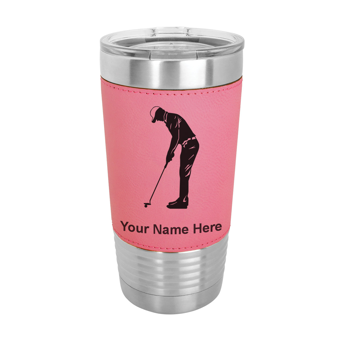 20oz Faux Leather Tumbler Mug, Golfer Putting, Personalized Engraving Included - LaserGram Custom Engraved Gifts