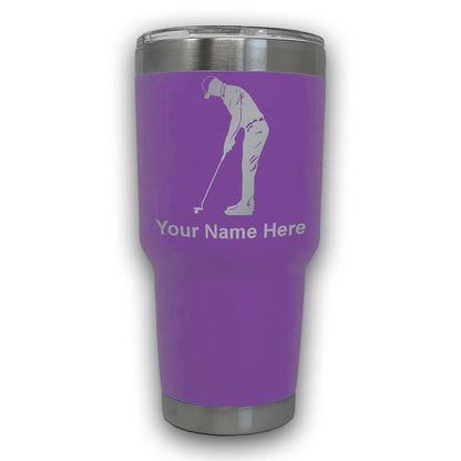 LaserGram 30oz Tumbler Mug, Golfer Putting, Personalized Engraving Included