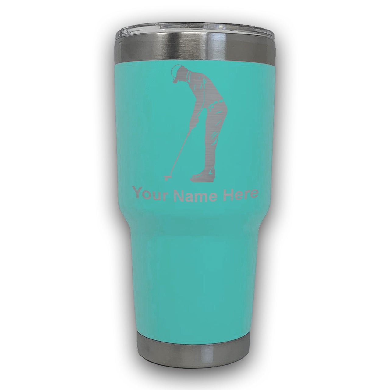 LaserGram 30oz Tumbler Mug, Golfer Putting, Personalized Engraving Included