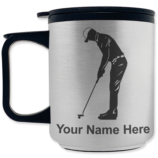 Coffee Travel Mug, Golfer Putting, Personalized Engraving Included