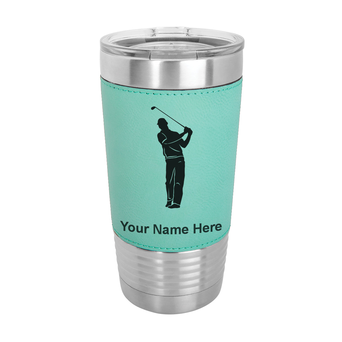 20oz Faux Leather Tumbler Mug, Golfer, Personalized Engraving Included - LaserGram Custom Engraved Gifts
