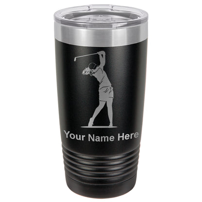 20oz Vacuum Insulated Tumbler Mug, Golfer Woman, Personalized Engraving Included