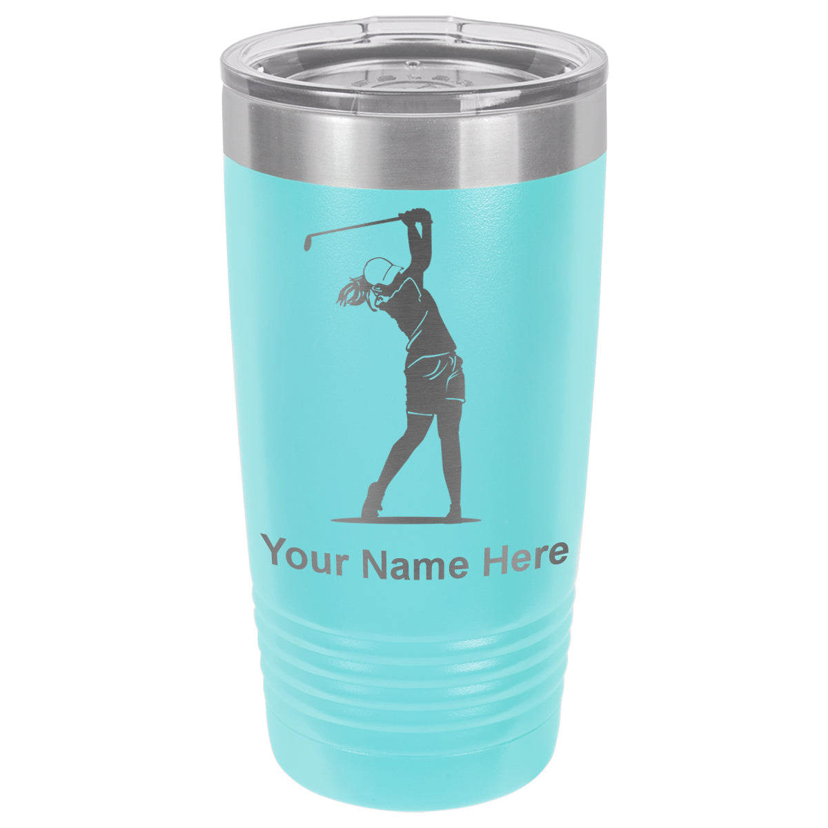 20oz Vacuum Insulated Tumbler Mug, Golfer Woman, Personalized Engraving Included
