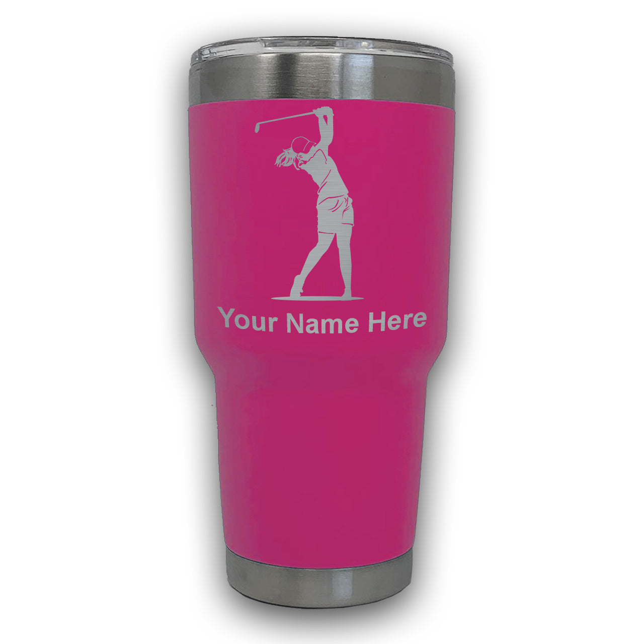 LaserGram 30oz Tumbler Mug, Golfer Woman, Personalized Engraving Included