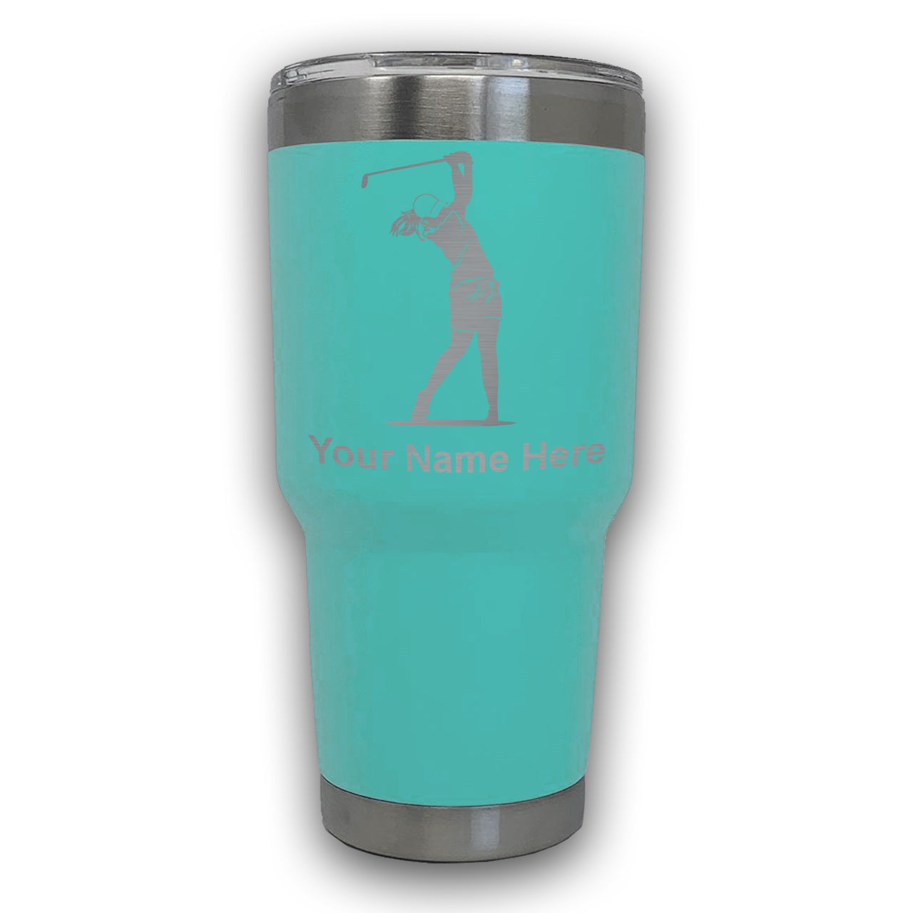 LaserGram 30oz Tumbler Mug, Golfer Woman, Personalized Engraving Included