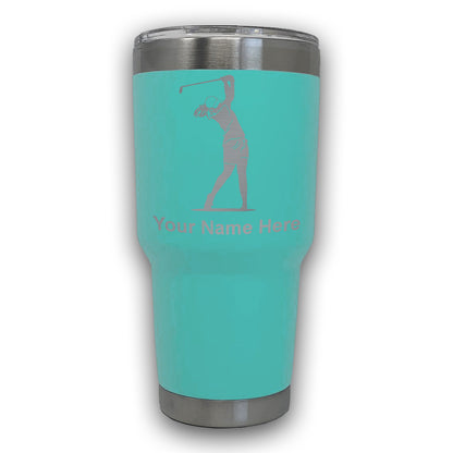 LaserGram 30oz Tumbler Mug, Golfer Woman, Personalized Engraving Included