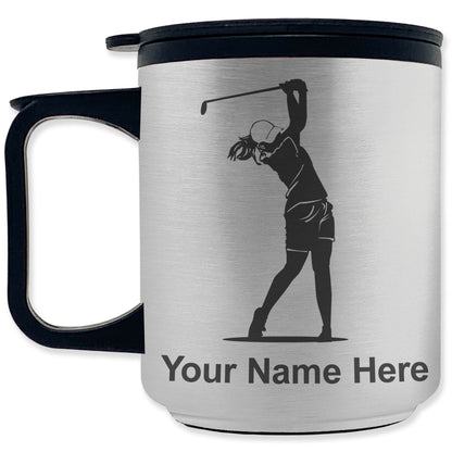 Coffee Travel Mug, Golfer Woman, Personalized Engraving Included