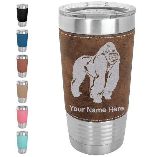 20oz Faux Leather Tumbler Mug, Gorilla, Personalized Engraving Included - LaserGram Custom Engraved Gifts