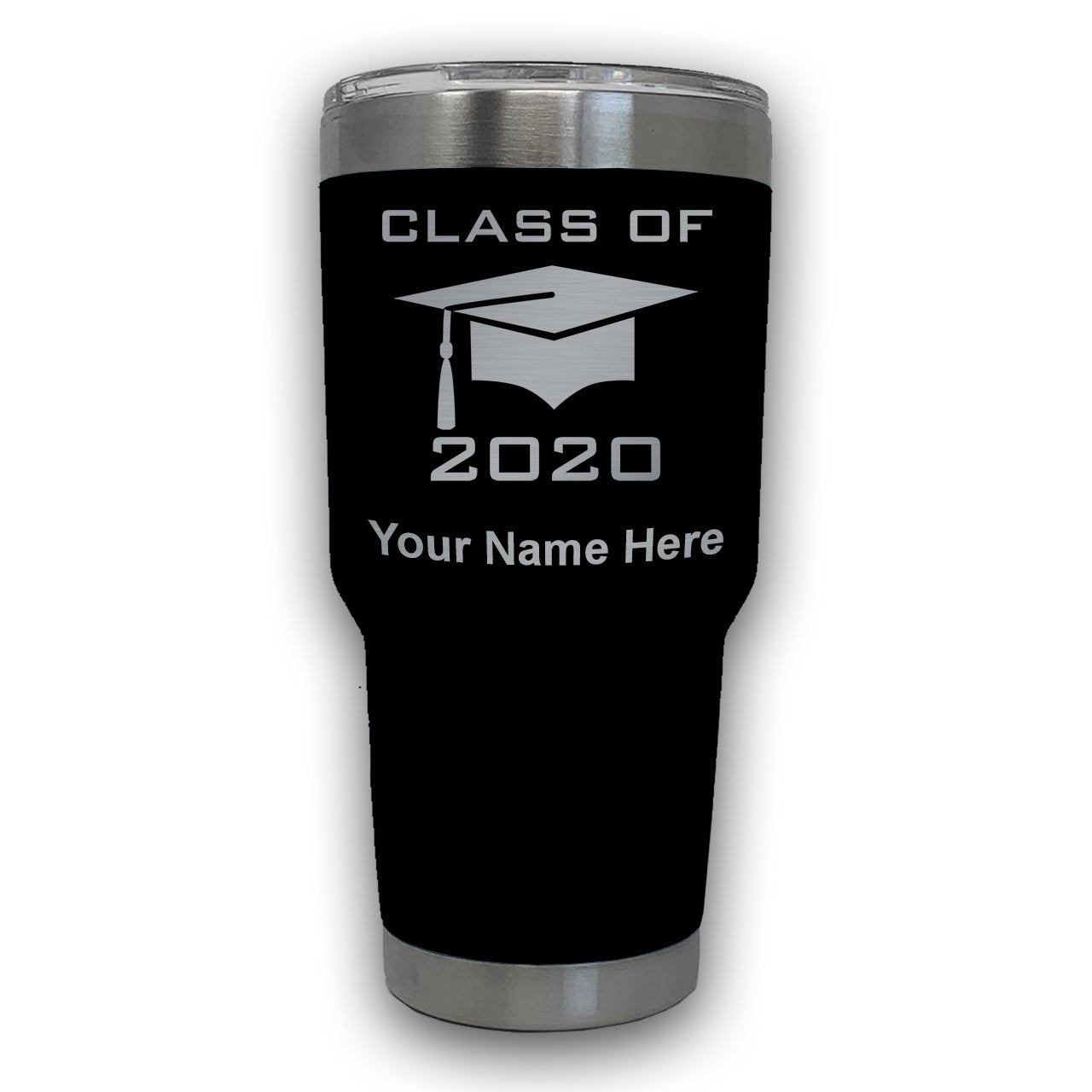 LaserGram 30oz Tumbler Mug, Grad Cap Class of 2020, 2021, 2022, 2023, 2024, 2025, Personalized Engraving Included