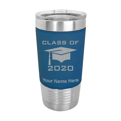 20oz Faux Leather Tumbler Mug, Grad Cap Class of 2020, 2021, 2022, 2023 2024, 2025, Personalized Engraving Included - LaserGram Custom Engraved Gifts