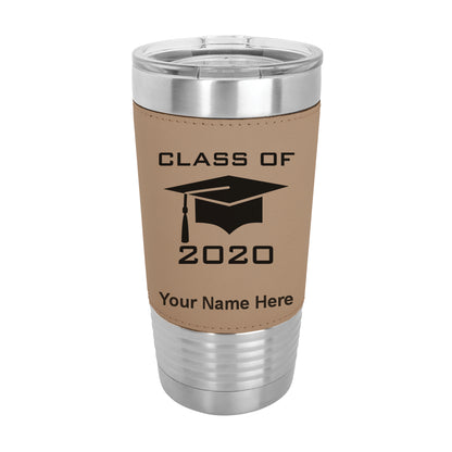 20oz Faux Leather Tumbler Mug, Grad Cap Class of 2020, 2021, 2022, 2023 2024, 2025, Personalized Engraving Included - LaserGram Custom Engraved Gifts