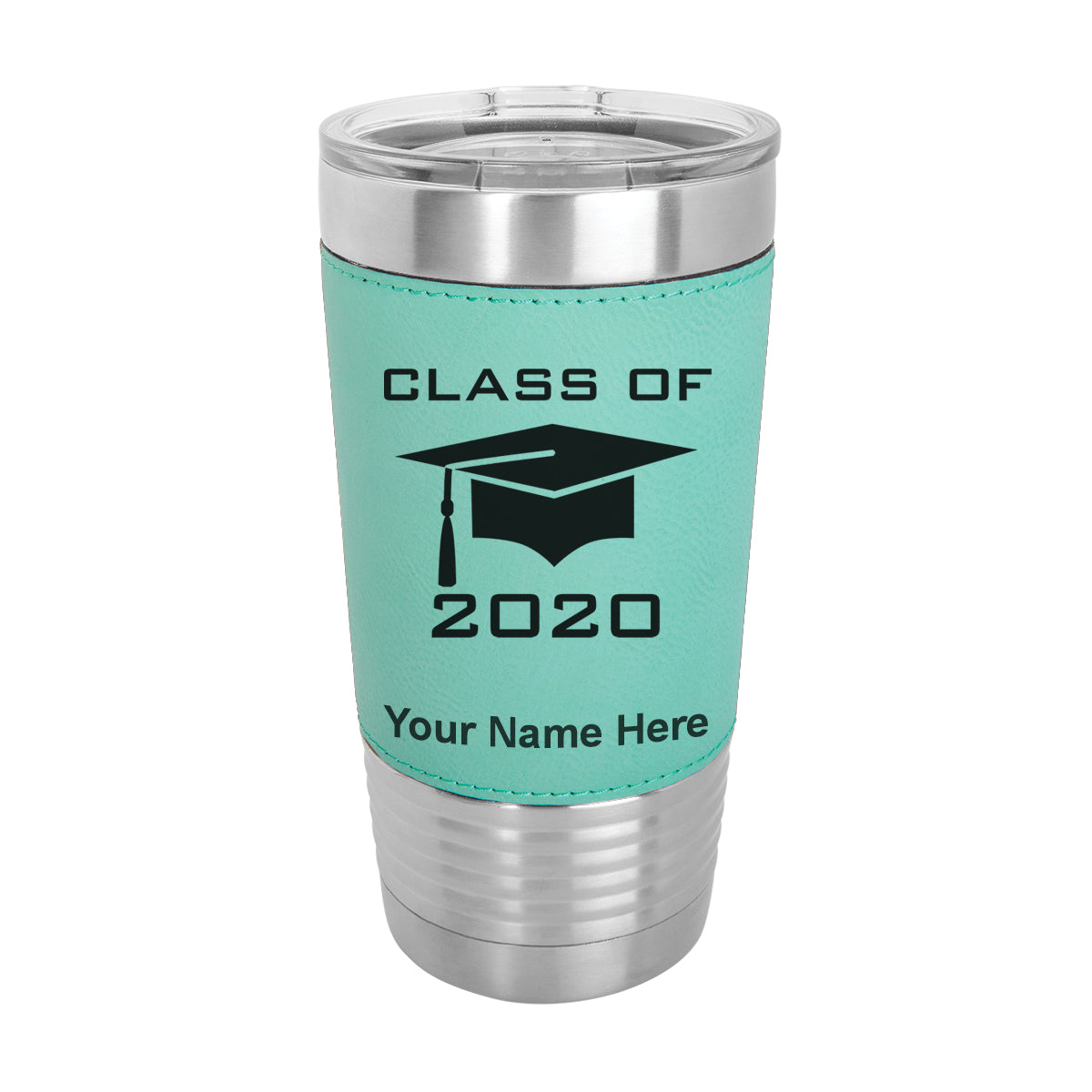 20oz Faux Leather Tumbler Mug, Grad Cap Class of 2020, 2021, 2022, 2023 2024, 2025, Personalized Engraving Included - LaserGram Custom Engraved Gifts