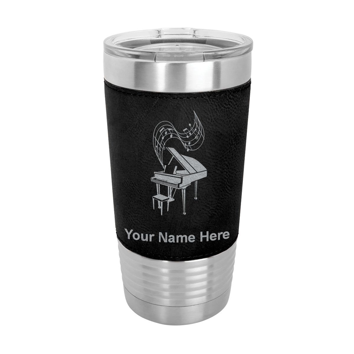 20oz Faux Leather Tumbler Mug, Grand Piano, Personalized Engraving Included - LaserGram Custom Engraved Gifts