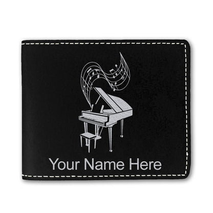 Faux Leather Bi-Fold Wallet, Grand Piano, Personalized Engraving Included