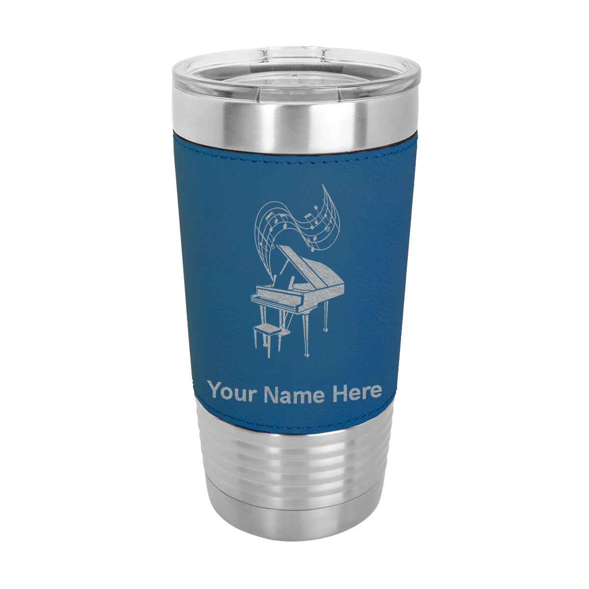 20oz Faux Leather Tumbler Mug, Grand Piano, Personalized Engraving Included - LaserGram Custom Engraved Gifts