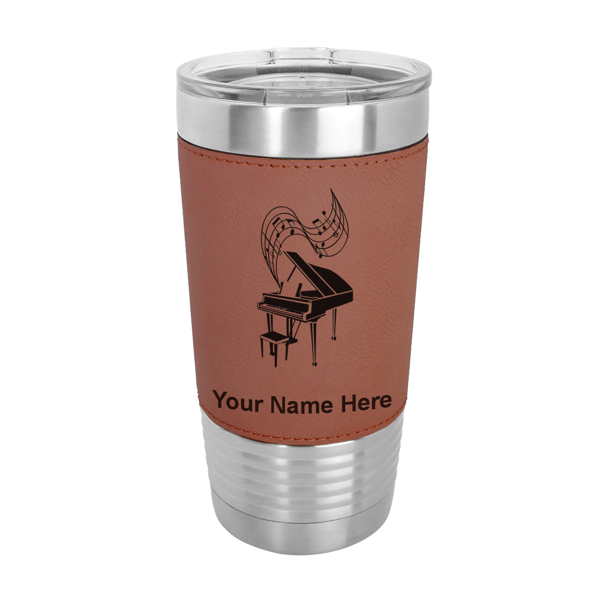 20oz Faux Leather Tumbler Mug, Grand Piano, Personalized Engraving Included - LaserGram Custom Engraved Gifts