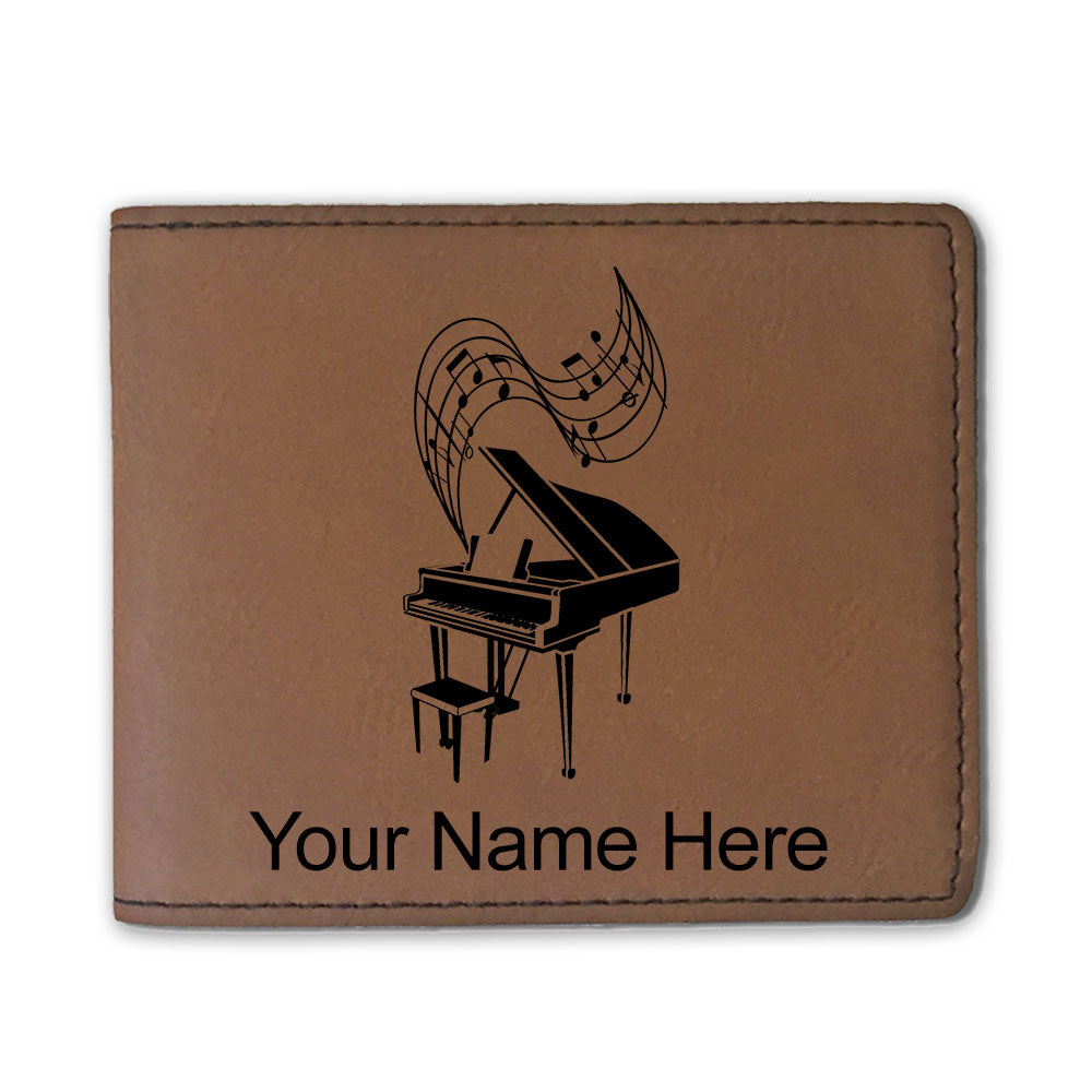 Faux Leather Bi-Fold Wallet, Grand Piano, Personalized Engraving Included