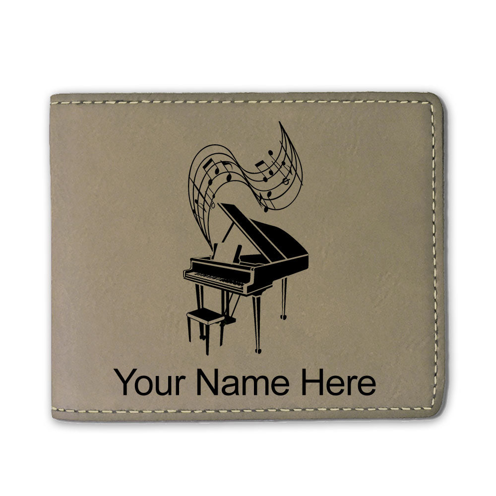 Faux Leather Bi-Fold Wallet, Grand Piano, Personalized Engraving Included