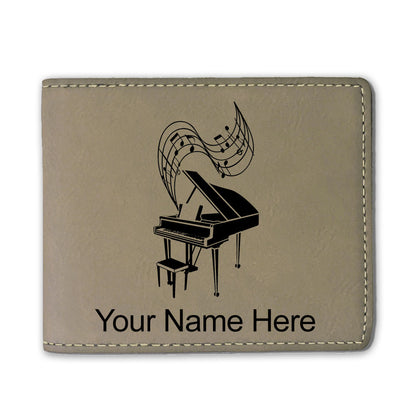 Faux Leather Bi-Fold Wallet, Grand Piano, Personalized Engraving Included