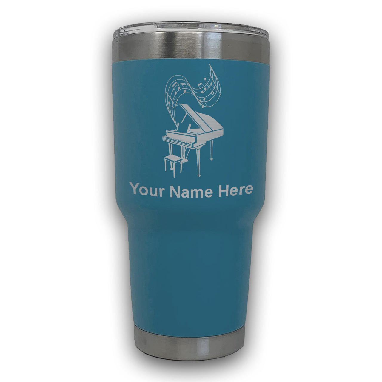 LaserGram 30oz Tumbler Mug, Grand Piano, Personalized Engraving Included